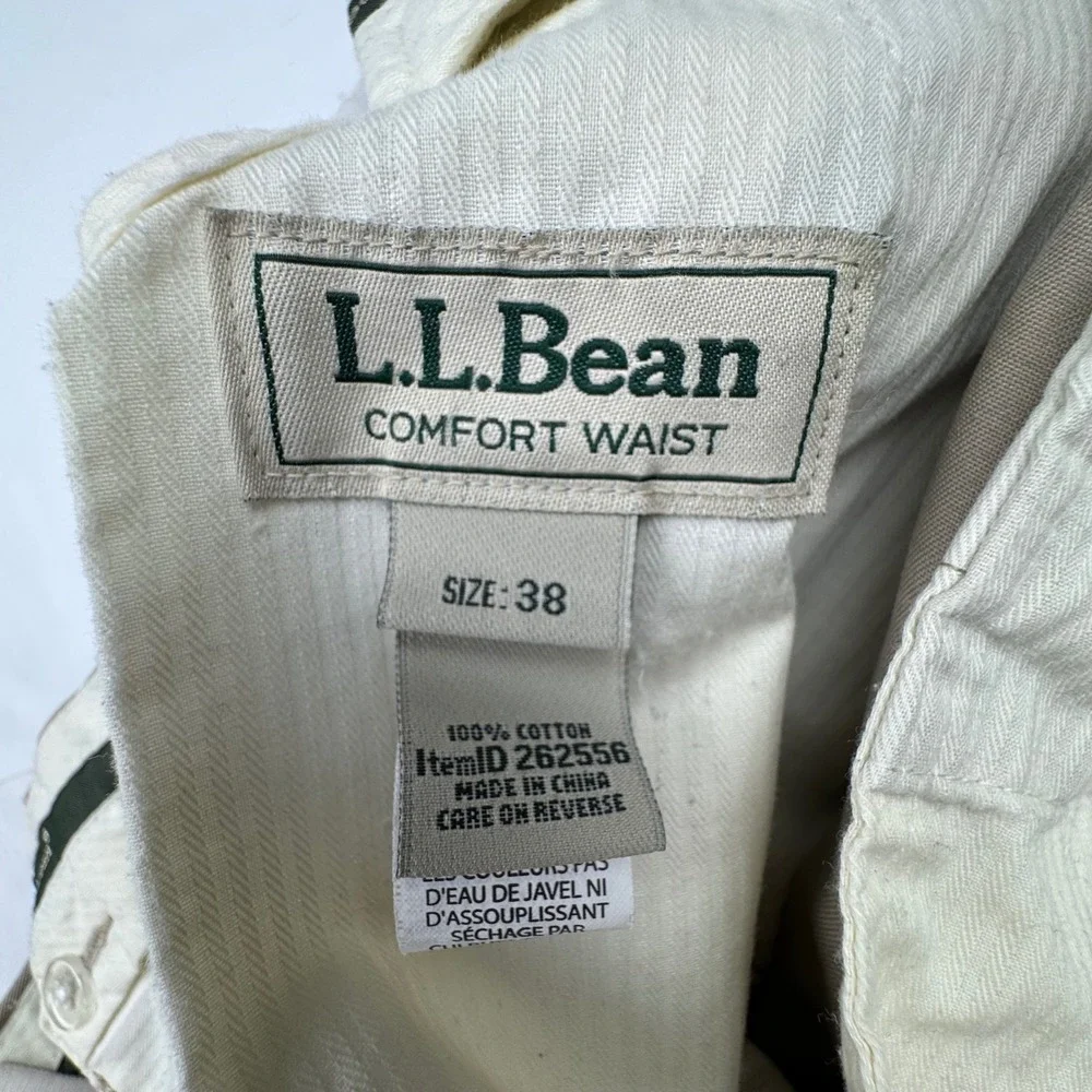 L.L. Bean Pleated Chinos 38 Cotton Khaki Classic Comfort Waist Casual Work Pants
